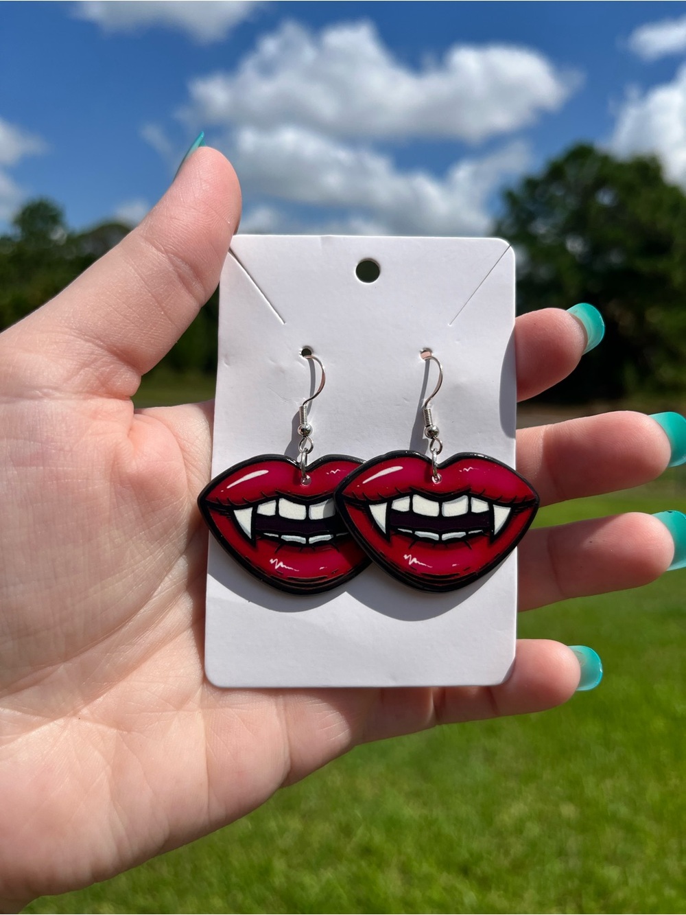 Red Vampire Lip Dangle Earrings - Women Jewelry
